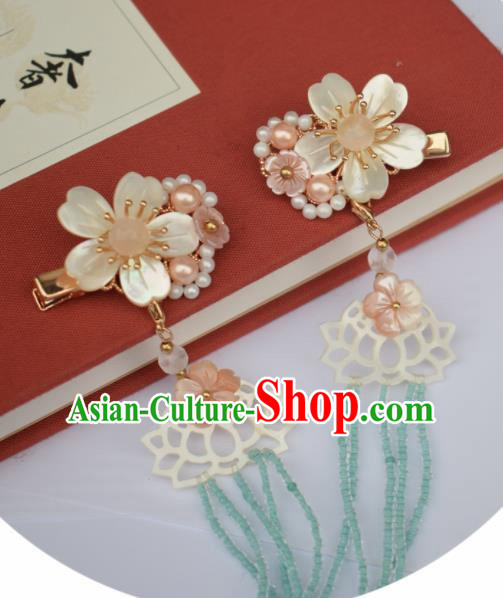 Chinese Ancient Palace Shell Lotus Tassel Hair Claws Princess Hairpins Traditional Handmade Hanfu Hair Accessories for Women