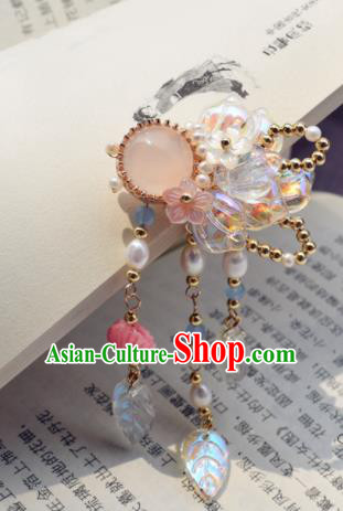Chinese Ancient Princess Palace Rose Chalcedony Tassel Hair Claw Hairpins Traditional Handmade Hanfu Hair Accessories for Women