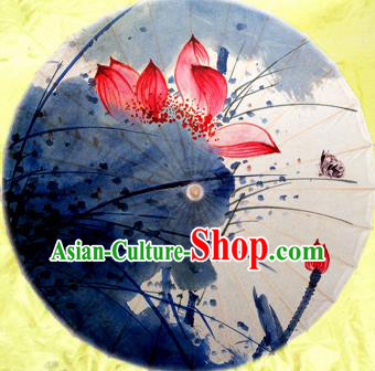 Chinese Ancient Oiled Paper Umbrella Traditional Handmade Printing Red Lotus Umbrellas
