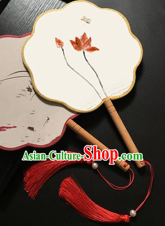 Chinese Handmade Classical Palace Fans Traditional Ink Painting Lotus Hanfu Fan for Women