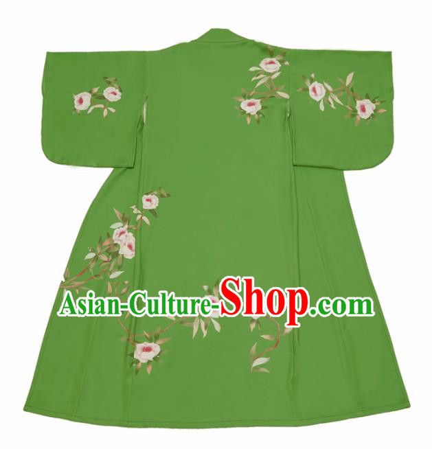 Japanese Handmade Green Kimono Costume Japan Traditional Yukata Dress for Women