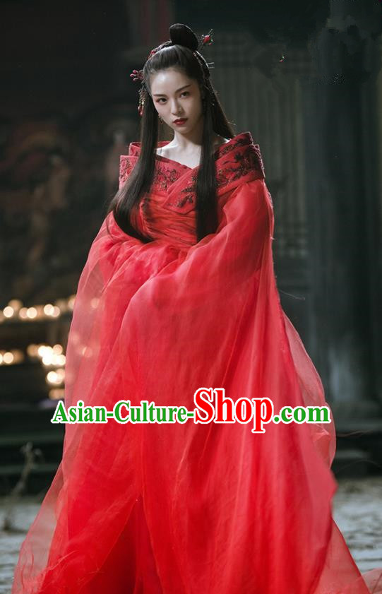 The Knight of Shadows Chinese Ming Dynasty Princess Wedding Red Hanfu Dress and Headpiece for Women