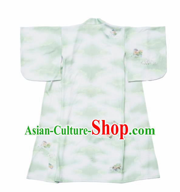 Japanese Handmade Light Green Kimono Costume Japan Traditional Printing Yukata Dress for Women