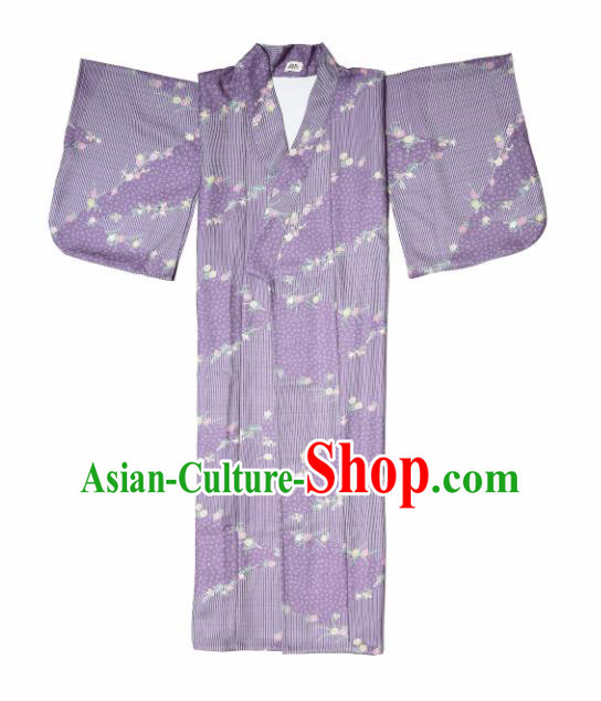 Japanese Handmade Printing Purple Kimono Costume Japan Traditional Yukata Dress for Women
