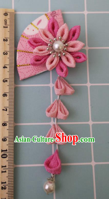 Japanese Handmade Kimono Hair Accessories Japan Traditional Pink Fan Tassel Hairpins for Women