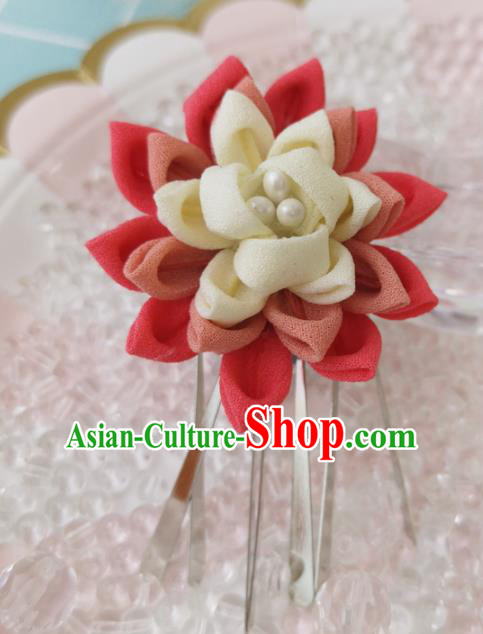 Japanese Handmade Kimono Hair Accessories Japan Traditional Yukata Red Silk Flowers Hairpins for Women