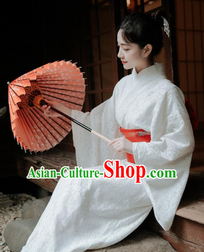 Japanese Handmade White Lace Kimono Costume Japan Traditional Yukata Dress for Women
