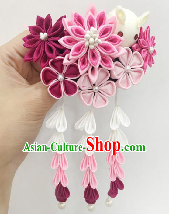 Japanese Traditional Geisha Sakura Tassel Hairpins Japan Handmade Kimono Hair Accessories for Women