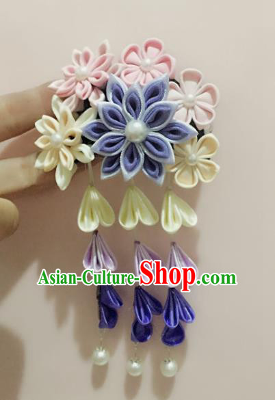 Japanese Traditional Geisha Pink Sakura Tassel Hairpins Japan Handmade Kimono Hair Accessories for Women