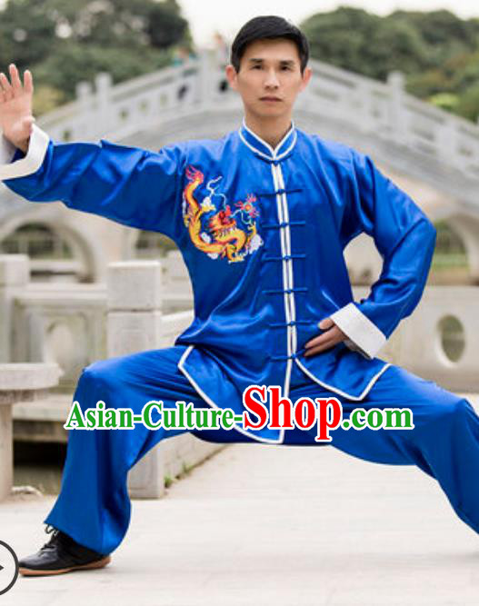 Top Chinese Traditional Tai Chi Blue Costume Martial Arts Training Uniform Kung Fu Wushu Clothing for Men