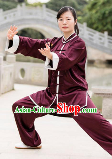 Chinese Traditional Tai Chi Wine Red Costume Martial Arts Training Uniform Kung Fu Wushu Clothing for Women