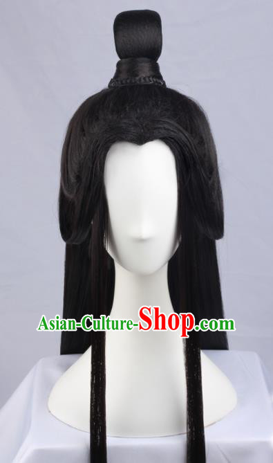 Chinese Traditional Jin Dynasty Prince Hanfu Wigs Sheath Ancient Swordsman Hairpiece Handmade Chignon for Men