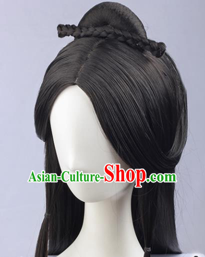 Handmade Chinese Traditional Hanfu Black Wigs Sheath Ancient Imperial Consort Chignon for Women