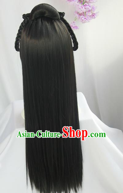 Handmade Chinese Traditional Hanfu Black Wigs Sheath Ancient Han Dynasty Imperial Consort Chignon for Women