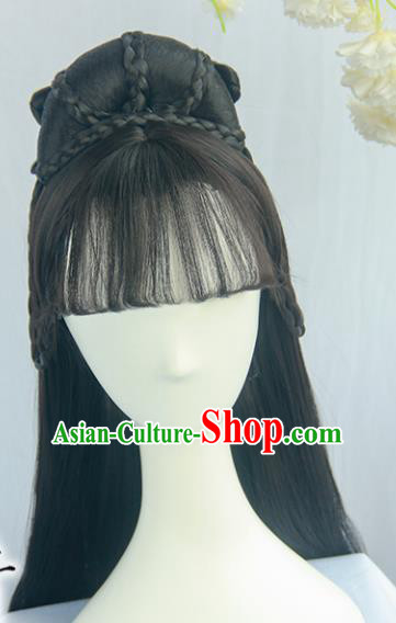 Handmade Chinese Ancient Ming Dynasty Princess Headpiece Chignon Traditional Hanfu Wigs Sheath for Women