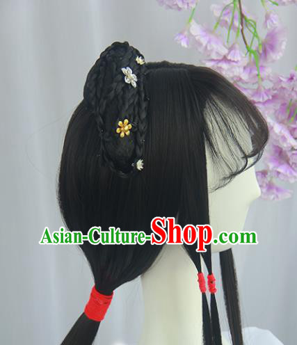 Handmade Chinese Ancient Ming Dynasty Nobility Lady Headpiece Chignon Traditional Hanfu Wigs Sheath for Women