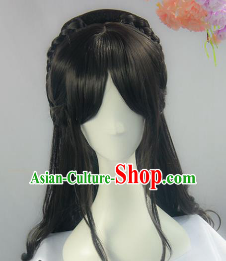 Handmade Chinese Ancient Imperial Consort Headpiece Chignon Traditional Hanfu Curly Wigs Sheath for Women