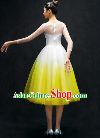 Chinese Classical Dance Costume Traditional Modern Dance Yellow Veil Dress for Women