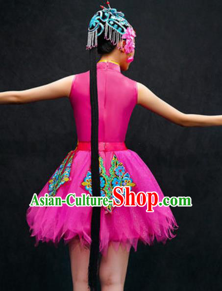 Chinese Classical Dance Costume Traditional Folk Dance Rosy Veil Dress for Women