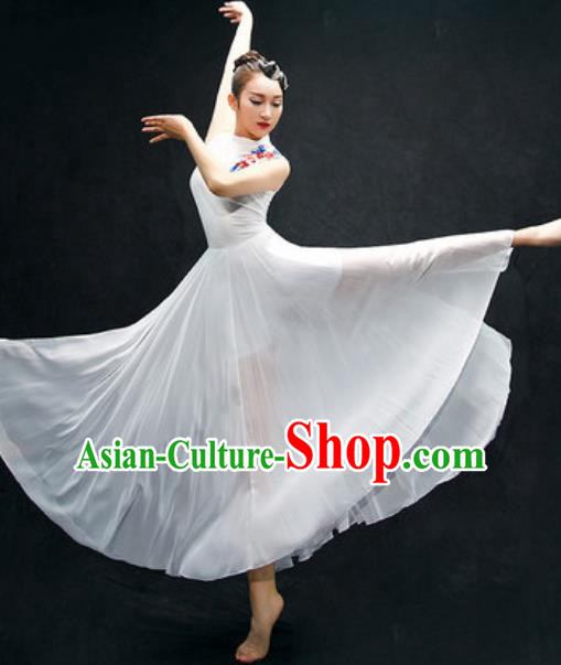 Chinese Classical Dance Fan Dance Costume Traditional Umbrella Dance White Dress for Women