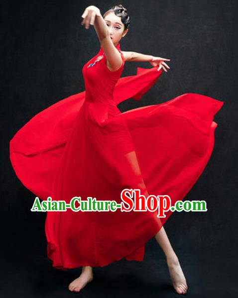 Chinese Classical Dance Fan Dance Costume Traditional Umbrella Dance Red Dress for Women