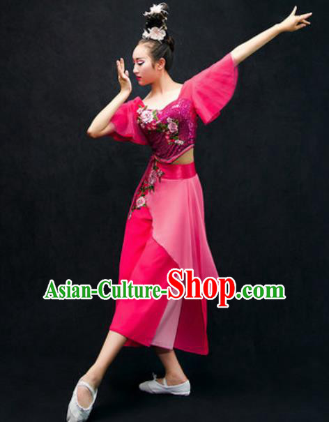 Chinese Classical Dance Costume Traditional Modern Dance Rosy Dress for Women