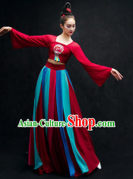 Chinese Classical Dance Stage Performance Costume Traditional Umbrella Dance Red Dress for Women
