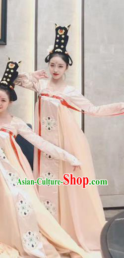 Chinese Classical Dance Stage Performance Costume Traditional Peri Dance Apricot Dress for Women