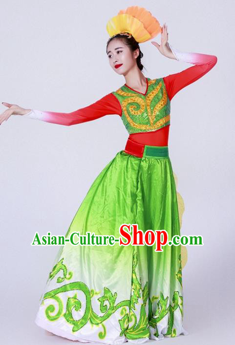 Chinese Spring Festival Gala Classical Dance Costume Traditional Modern Dance Green Dress for Women