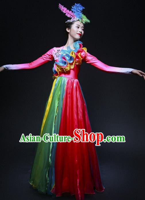 Chinese Spring Festival Gala Classical Dance Costume Traditional Modern Dance Rosy Dress for Women