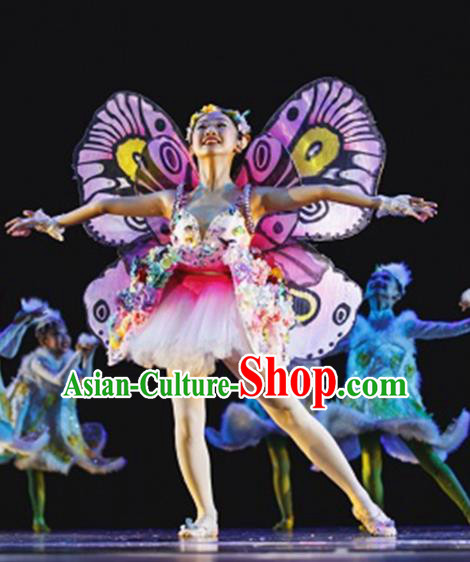 Chinese Modern Dance Stage Performance Costume Traditional Butterfly Dance Dress for Kids