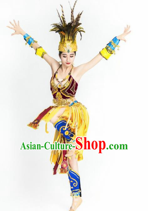 Top Grade Stage Performance Costume Halloween Cosplay Primitive Tribe Dance Clothing and Headwear for Women