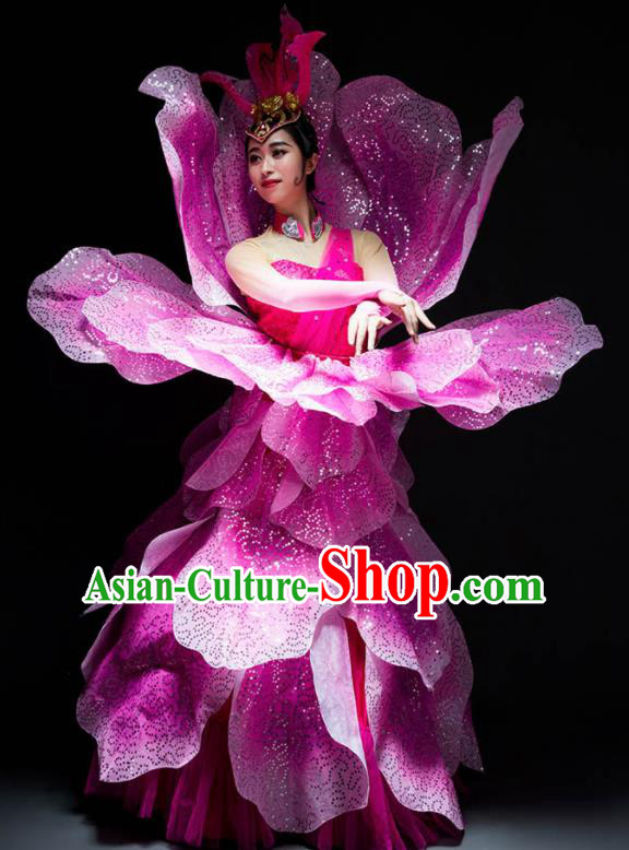 Chinese Modern Dance Peony Dance Stage Costume Traditional Spring Festival Gala Opening Dance Rosy Dress for Women