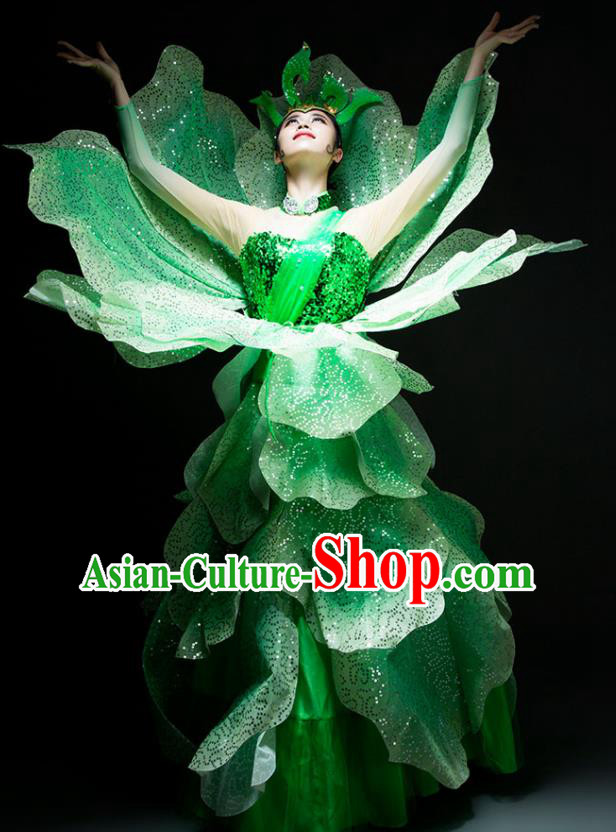 Chinese Modern Dance Peony Dance Stage Costume Traditional Spring Festival Gala Opening Dance Green Dress for Women