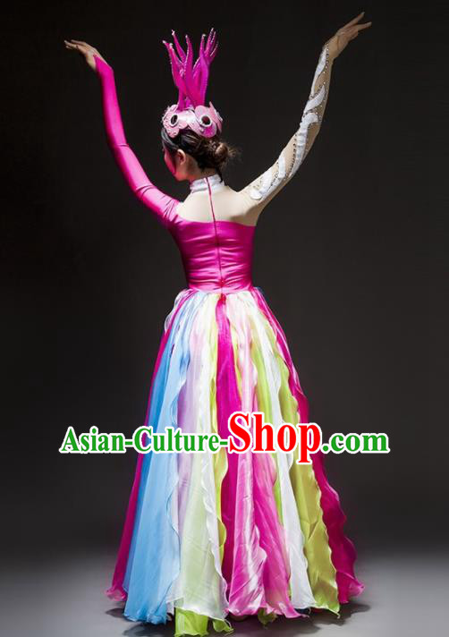 Chinese Classical Dance Costume Traditional Umbrella Dance Stage Performance Rosy Dress for Women