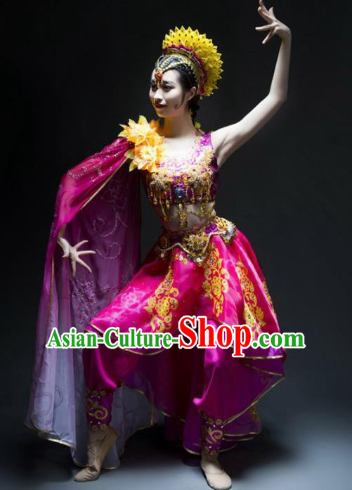 Indian Traditional Dance Costume Oriental Belly Dance Rosy Dress for Women