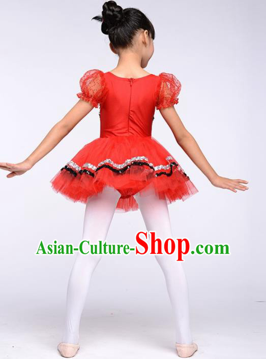 Chinese Modern Dance Stage Performance Costume Ballet Dance Red Bubble Dress for Kids