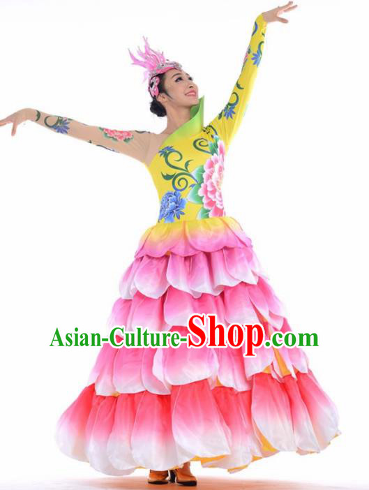 Chinese Modern Dance Stage Costume Traditional Spring Festival Gala Opening Dance Pink Dress for Women