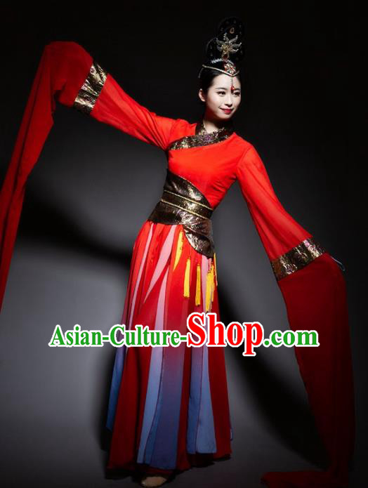 Chinese Classical Dance Red Dress Traditional Dunhuang Flying Apsaras Stage Performance Costume for Women