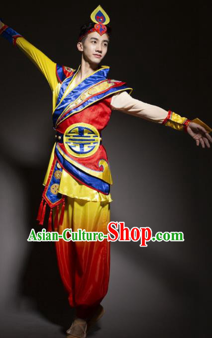 Chinese Traditional Drum Dance Stage Performance Costume Folk Dance Clothing for Men
