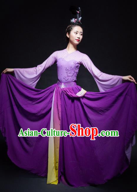 Chinese Classical Dance Lotus Dance Purple Dress Traditional Umbrella Dance Stage Performance Costume for Women