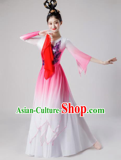 Chinese Traditional Classical Dance Pink Dress Umbrella Dance Lotus Dance Stage Performance Costume for Women