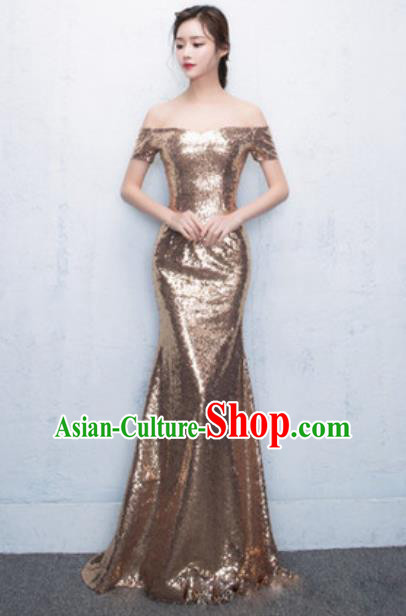 Top Grade Compere Stage Performance Golden Dress Modern Dance Costume for Women