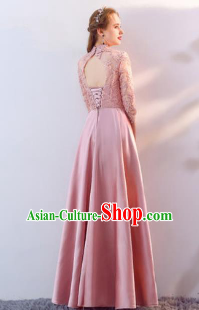 Top Grade Compere Stage Performance Pink Lace Full Dress Modern Fancywork Modern Dance Costume for Women
