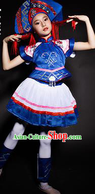 Chinese Zhuang Nationality Stage Performance Costume Traditional Ethnic Minority Clothing for Kids