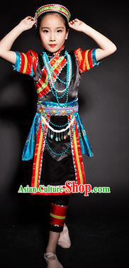Chinese Lhoba Nationality Ethnic Stage Performance Costume Traditional Minority Folk Dance Clothing for Kids