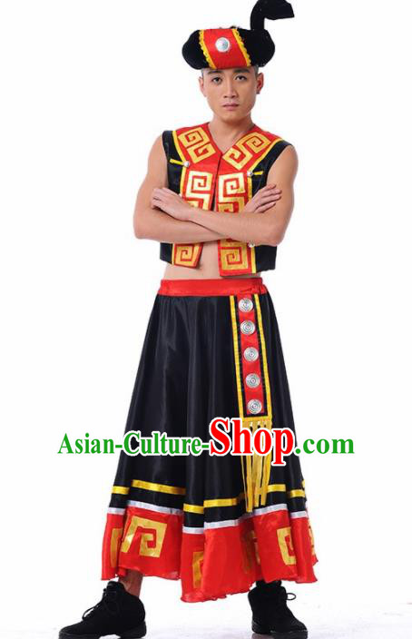 Chinese Yi Nationality Stage Performance Ethnic Dance Costume Traditional Minority Folk Dance Clothing for Men