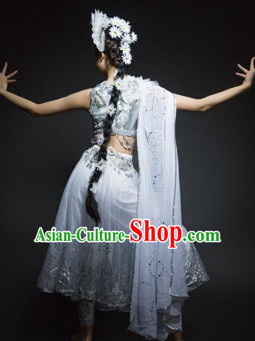 Indian Traditional Dance Costume Oriental Belly Dance White Clothing for Women