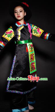 Chinese Tu Nationality Ethnic Costume Traditional Minority Folk Dance Stage Performance Clothing for Kids