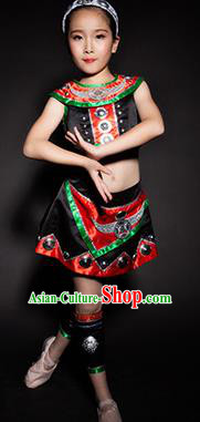 Chinese Wa Nationality Ethnic Stage Performance Costume Traditional Minority Folk Dance Clothing for Kids